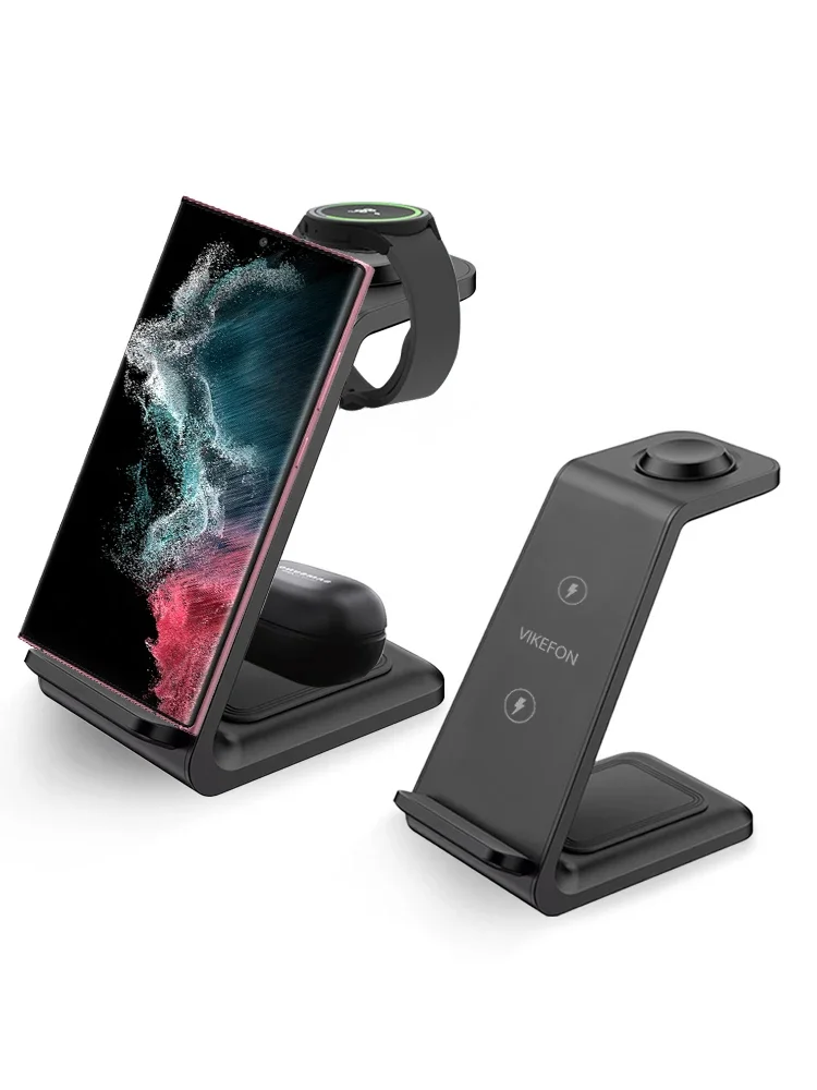 VIKEFON 3-in-1 kabelloser Ladeständer für iPhone 16 15 14 13 12 Samsung Galaxy Apple Watch Airpods Pro Schnellladestation