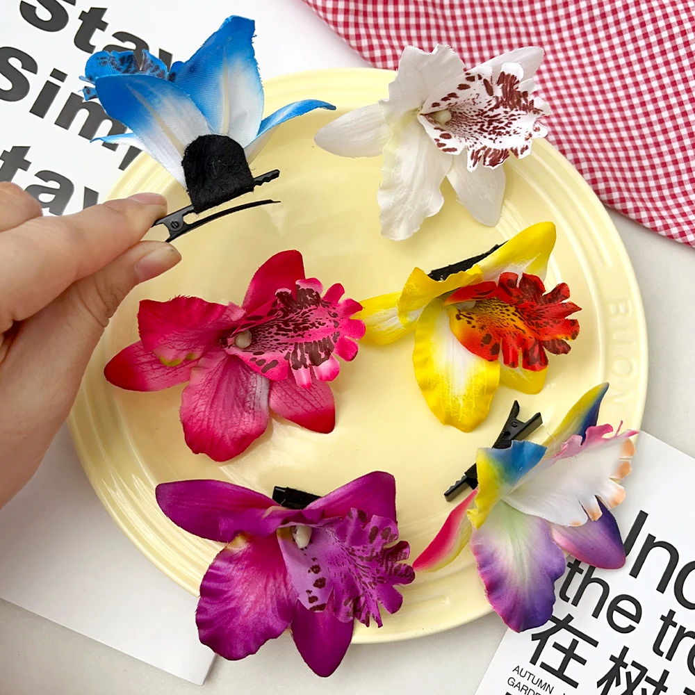 2024 Korean Hawaiian Beach Flower Hair Clips Orchid Hair Clips Tropical Fancy Dress Accessories Women Girls Fashion Headdress image 4