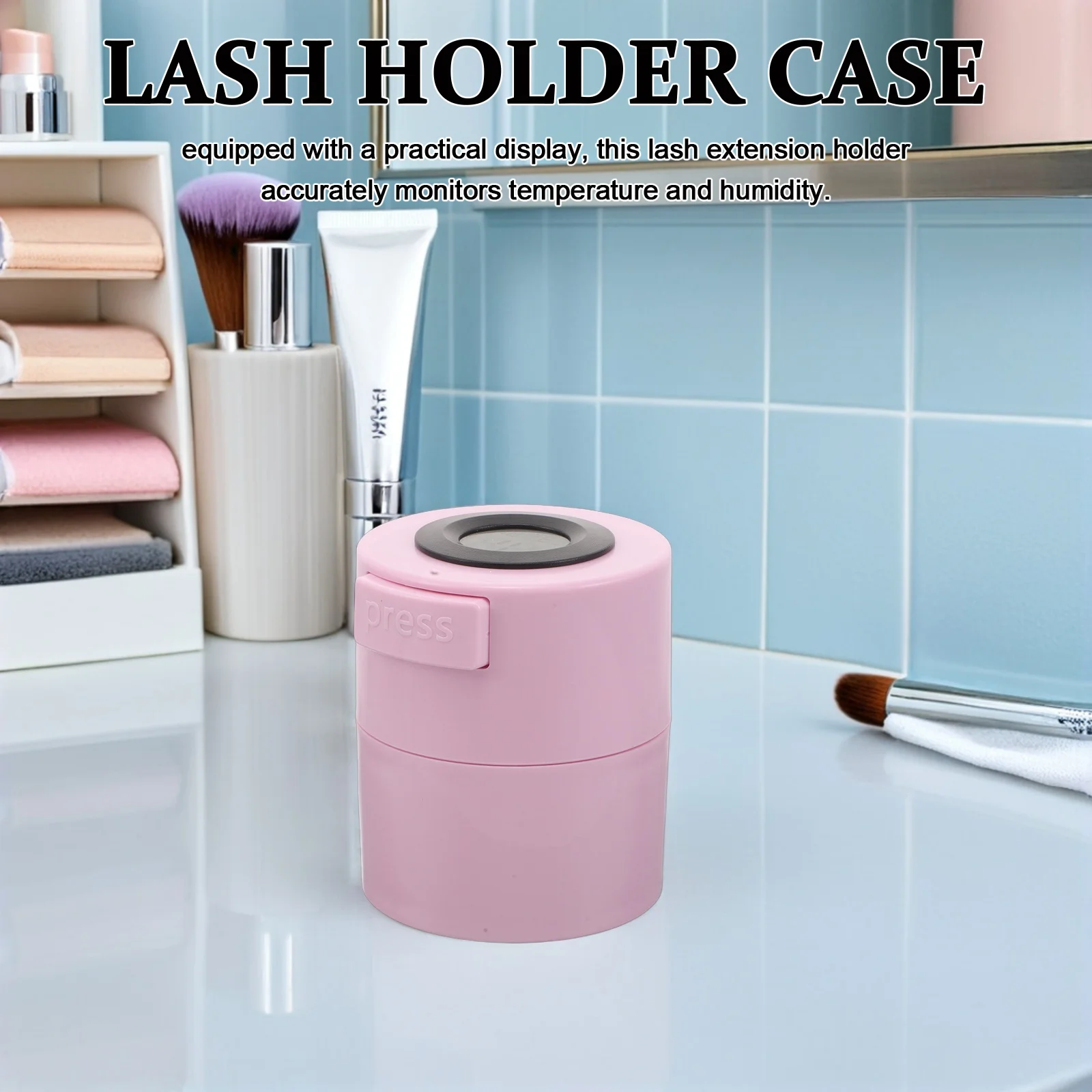 Tarro de almacenamiento hermético de pegamento para pestañas, Monitor Digital de temperatura y humedad, soporte compacto para extensión de pestañas, contenedor sellado al vacío