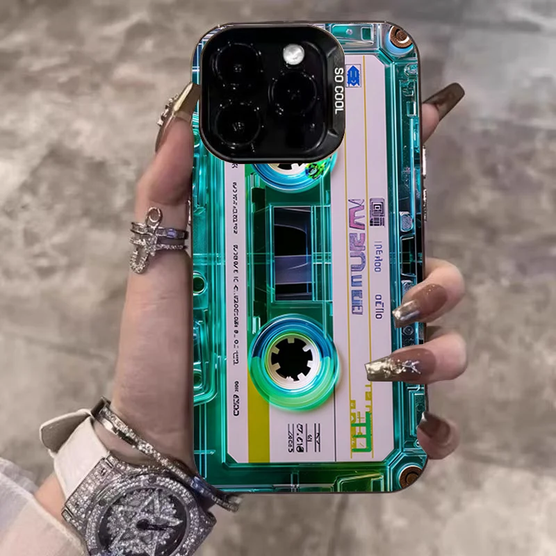 Etui na telefon w stylu retro z motywem kasety magnetofonowej, posrebrzane, do iPhone 17 Pro Max 16 15 14 13 12 11 Pro 17 Air 16E 7 8 Plus X XS XR