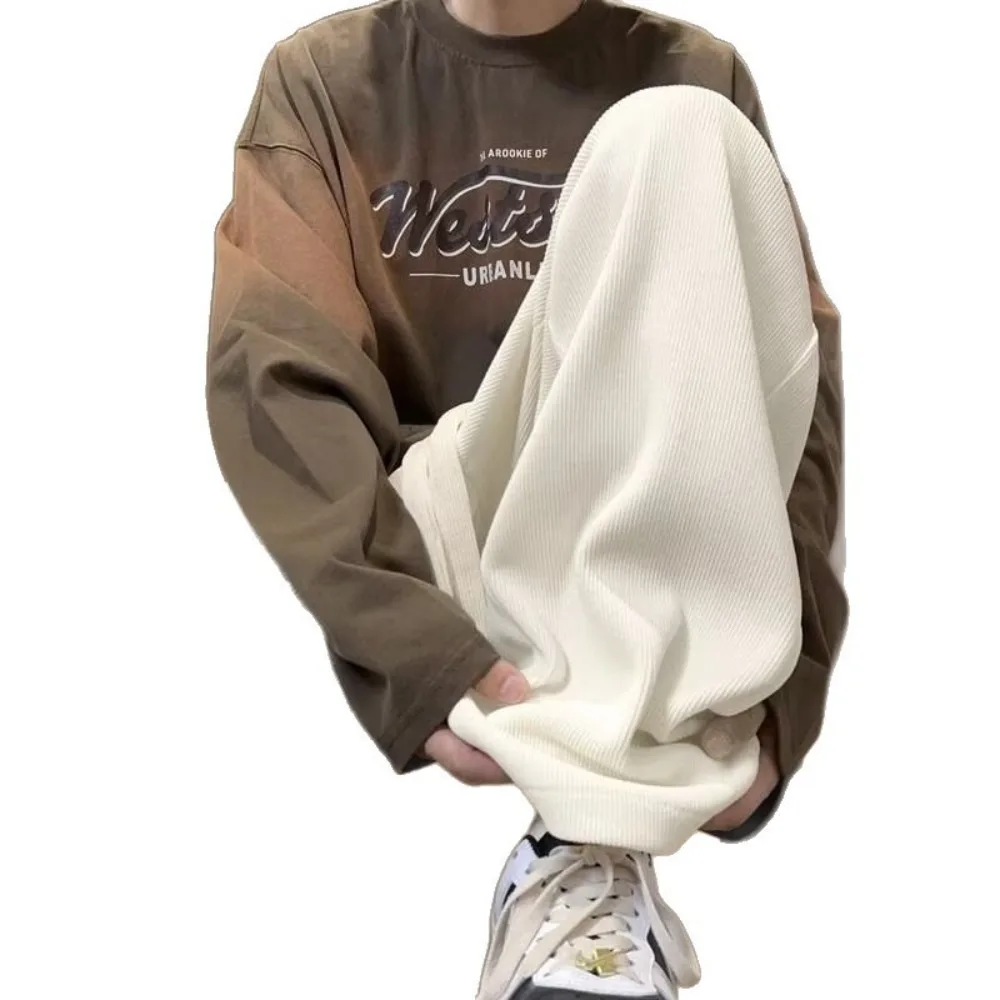 

Осенние и зимние большие брюки, свободные однотонные спортивные штаны, зимние бархатные спортивные мужские брюки, удобные, простые, универсальные