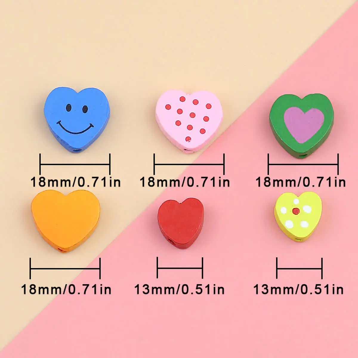 13/18mm  Wood Heart Shape Beads Love Heart Loose Beads Straight Hole Beads DIY Bracelet Necklace Jewelry Making Accessories