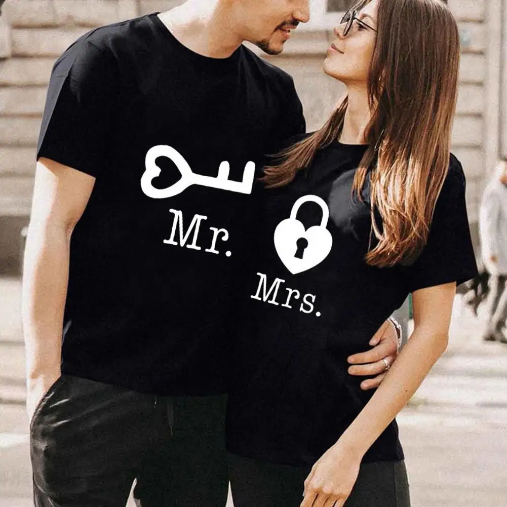 CoupleKey And Lock Women Men T-shirt summer Pullover Short Sleeves Crew Neck Loose His-and-hers Clothing Women Men T-shirt