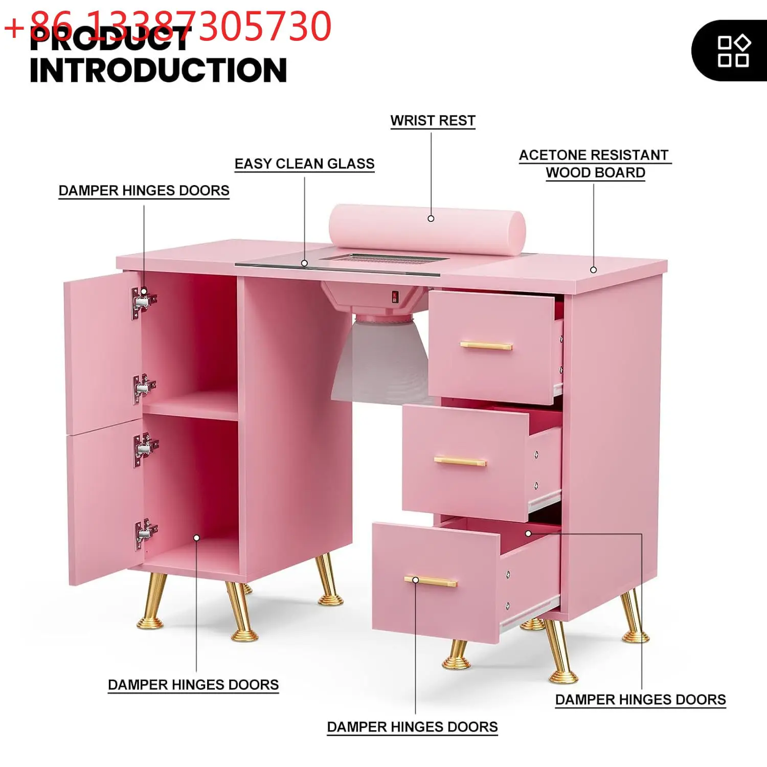 Nail salon manicure table single manicure table with wrist pad vacuum cleaner