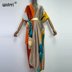 2022 WINYI Summer Beach Wear Swim Suit Cover up boho fashion printing elegant sexy Holiday party short Sleeve Cardigan dress.