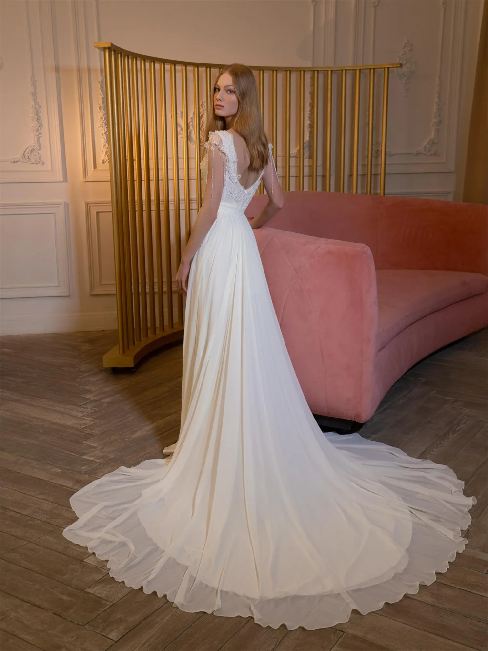 Kyoto Customized White Lace Flowers A-Line Wedding Dresses Spaghetti Strap V-Neck vestidos de novia Floor-Length Evening Dresses