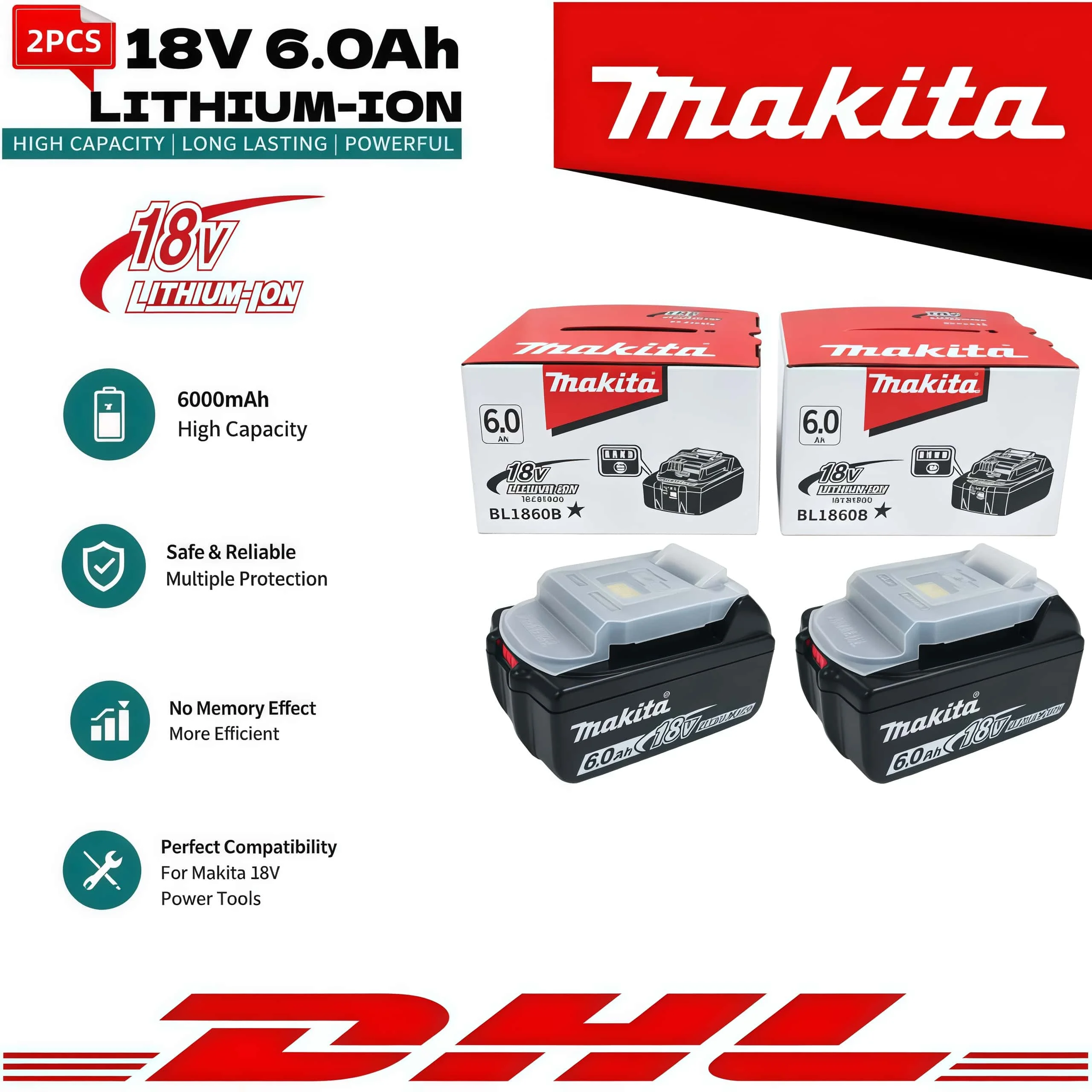 Genuine 6AH Makita BL1860B 6Ah Battery Power Tools Li-ion Replacement LXT BL1850 BL1840 for 18V Screwdriver with BMS 18V Battery image 3