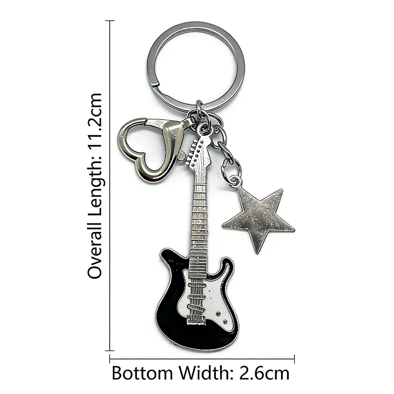 Matching Electric Guitar Keychain Set, Black White Star Heart Charm for Couple, Punk Rock Music Lover Keyring for Bag Car Key