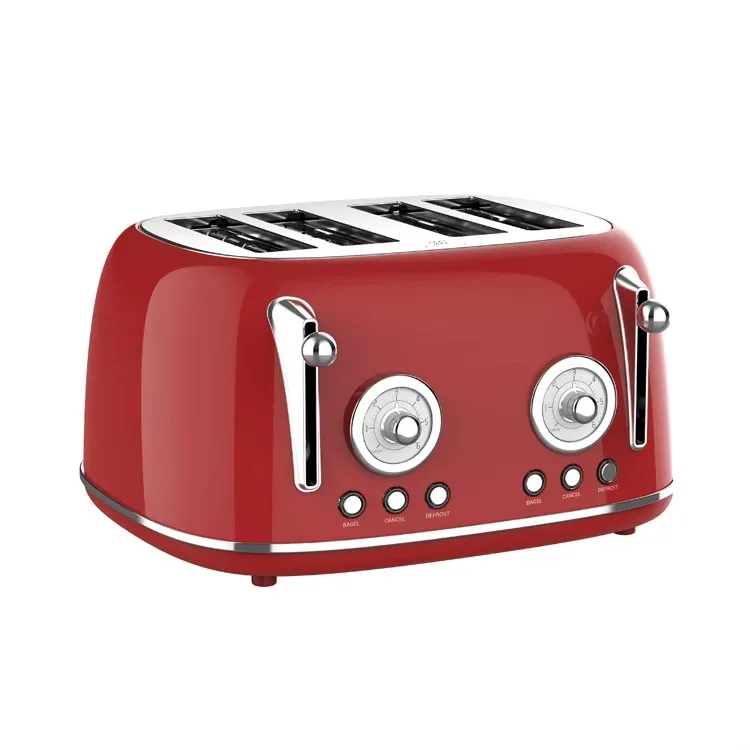 

High Quality Retro 4 Slice Stainless Steel Toaster Electric POP up Bread Toaster with Grill