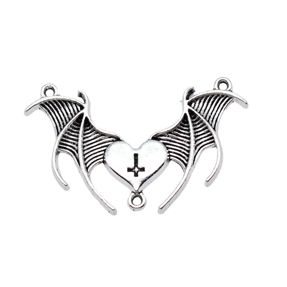 Pendant Cross Heart Bat Wing Connector Jewelry 41x26mm 5pcs