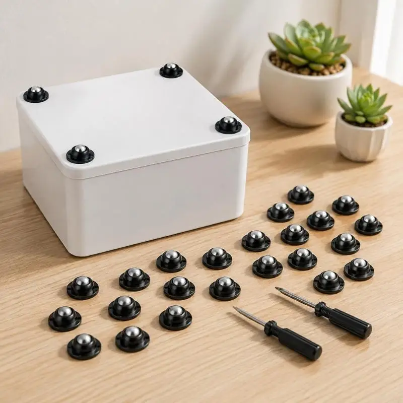 Plastic Ball Roller Set with 20 Casters and 60 Mounting Screws for Adding Directional Movement to Small Cabinets and M4YD