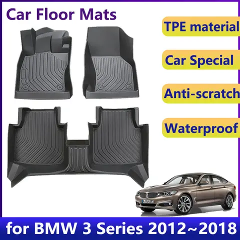 BMW 3 시리즈 F34 용 자동차 바닥 매트 2012 ~ 2018 방수 범용 가죽 TPE 발 매트 LHD 카펫 러그 쿠션 자동차 액세서리