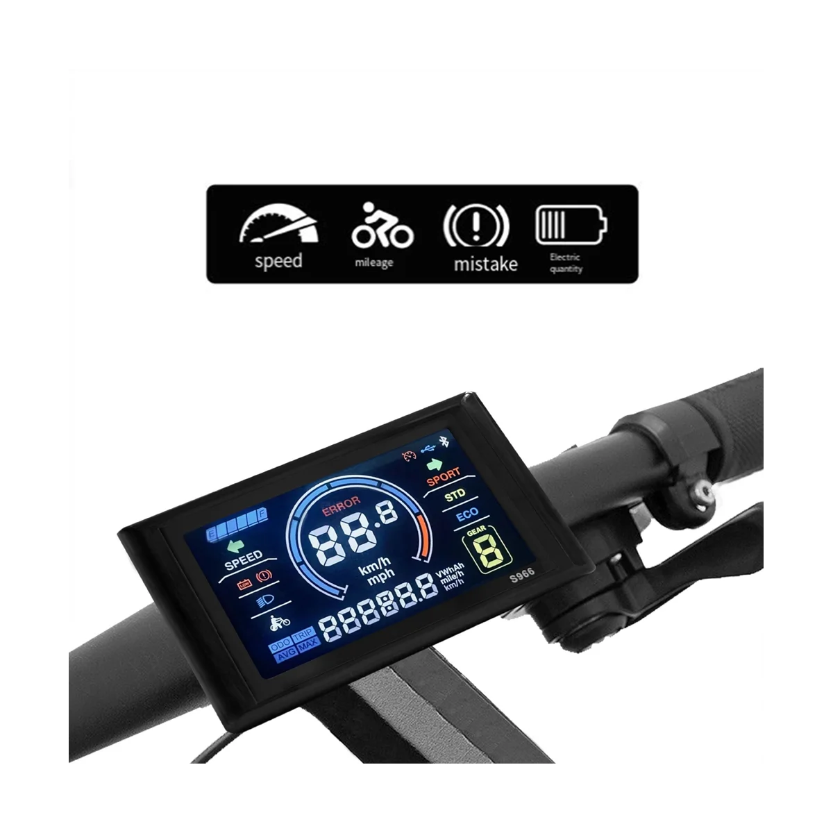 Electric Bike Display 24V-72V Waterproof LCD Display S966 Electric Bike Controller Panel Dashboard,Waterproof Connector