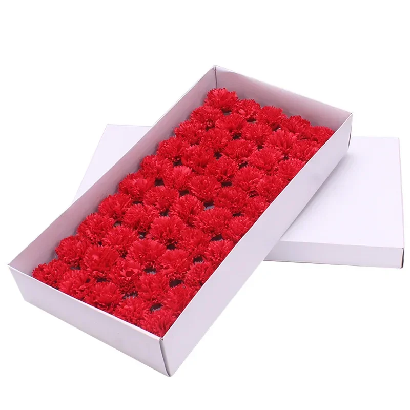 50pcs/bag 5X5cm Carnation Artificial Flower Head Soap Flower Diy Gift Bouquet Mother\'s Christmas Valentine\'s Day Home Decoration