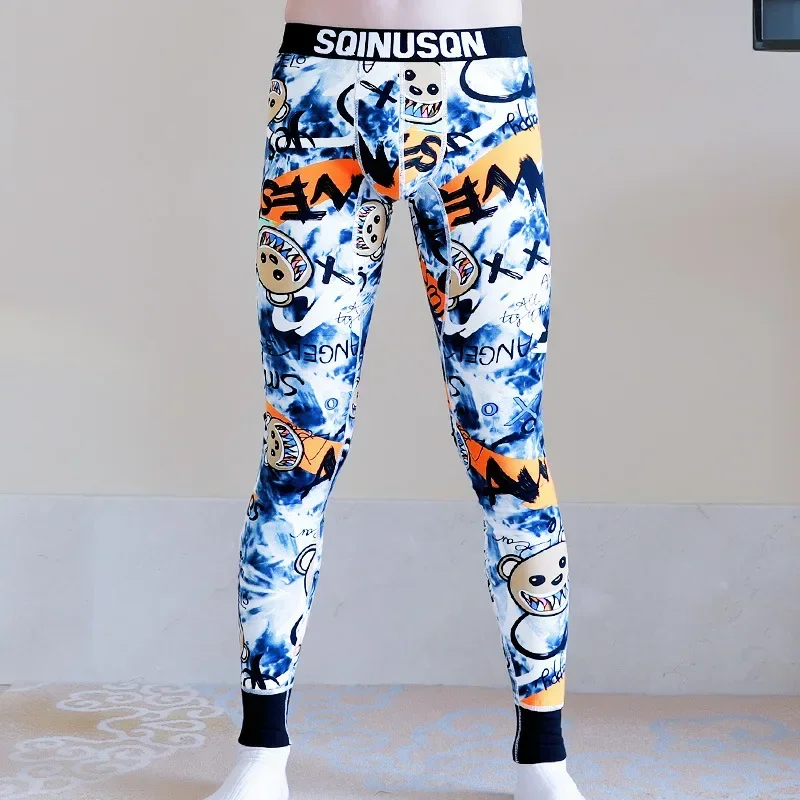 New Men\'s Fall Pants Fashionable Flower Thermal Underwear Cotton Thin Section Slim Camouflage Bottoms Male Clothing Pants