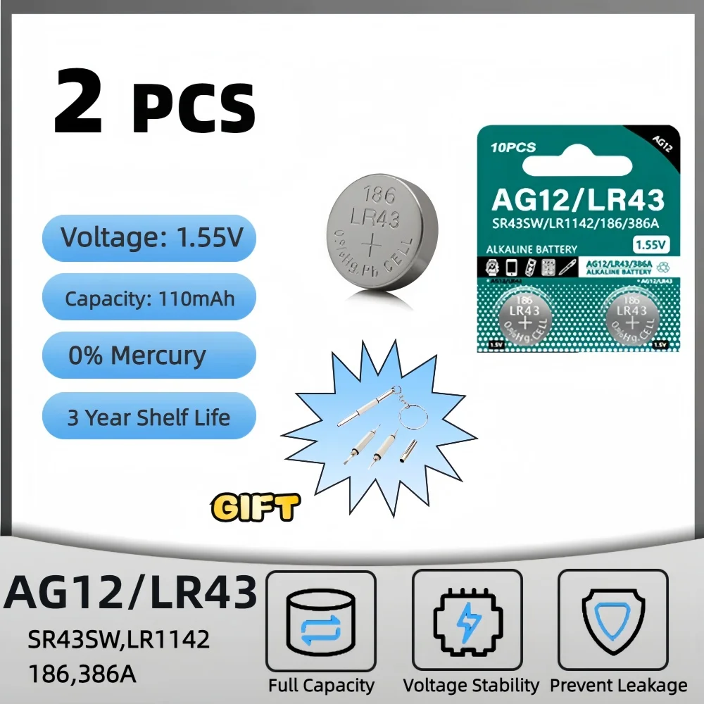 2-10PCS LR43 Batterijen 1.5V AG12 Knoopcelbatterij Langdurige Lekvrije L1142 SR43 260 386 Batterij voor Horloge Speelgoed