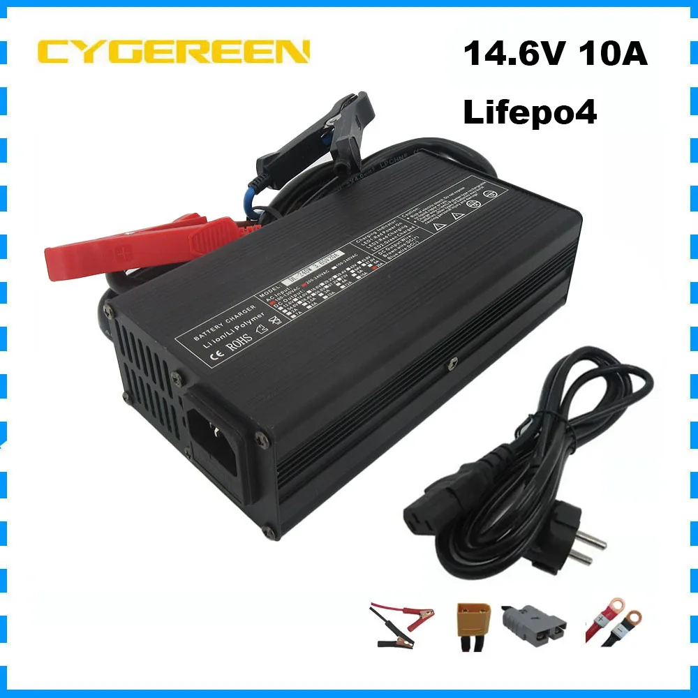 14.6V 10A Lifepo4 Battery Fast Charger 12V 12.8V 10A 4S 100AH Lithium Iron Phosphate LFP Solar System RV Smart Charger