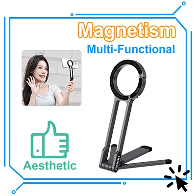 360-Grad-Drehung, Aluminiumlegierung, faltbar, magnetisch, Desktop-Telefonständer, Schreibtisch, fauler Halter für Magsafe iPhone 16, 15, 14, 13, 12 Pro Max – Detail 3