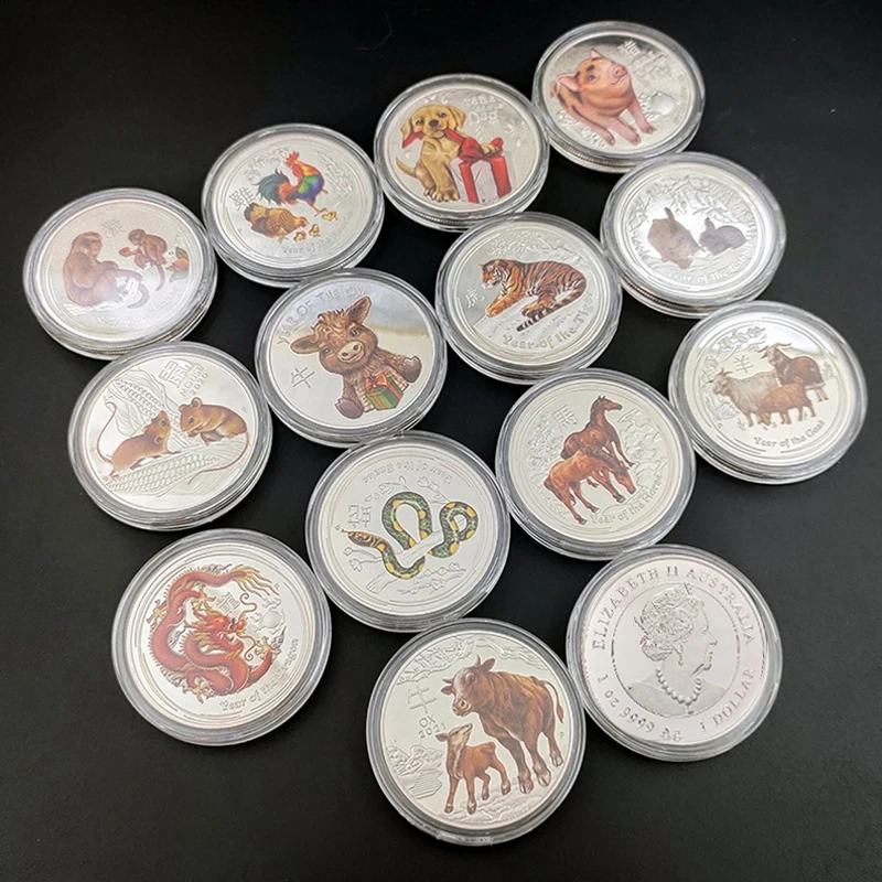 Australia Twelve Zodiac Chinese Style Year of The Tiger Silver Colorful Coins Painted Commemorative Coins Metal Craft Collection