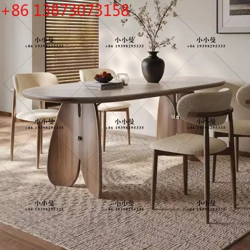 French solid wood modern simple light luxury designer travertine rock slab dining table