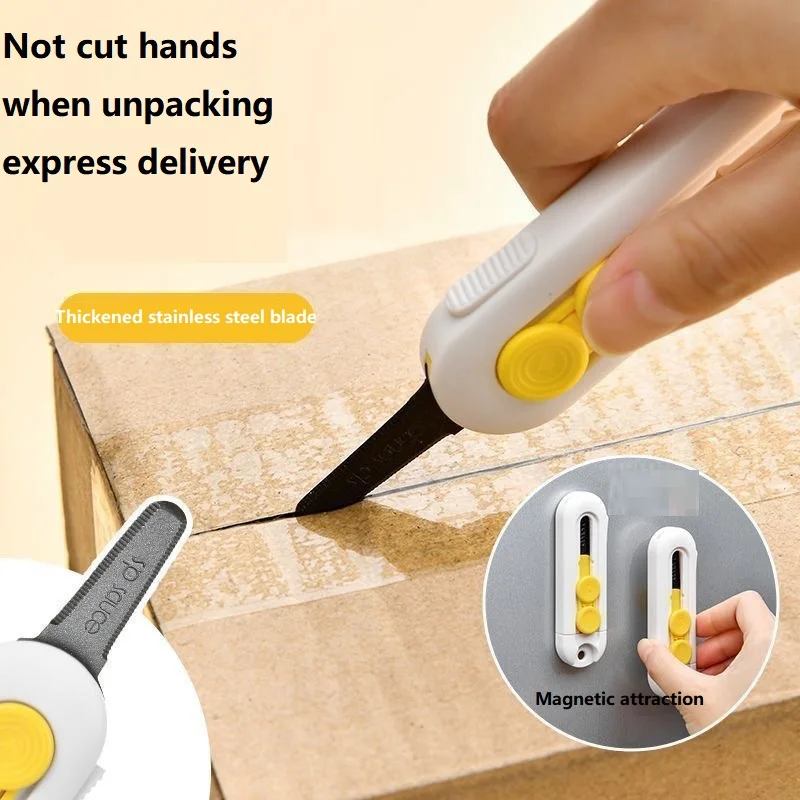 ABS Durable Magnetic Mini Box Cutter Retractable Blade Safety Letter Opener Portable Paper Cutter MGD20