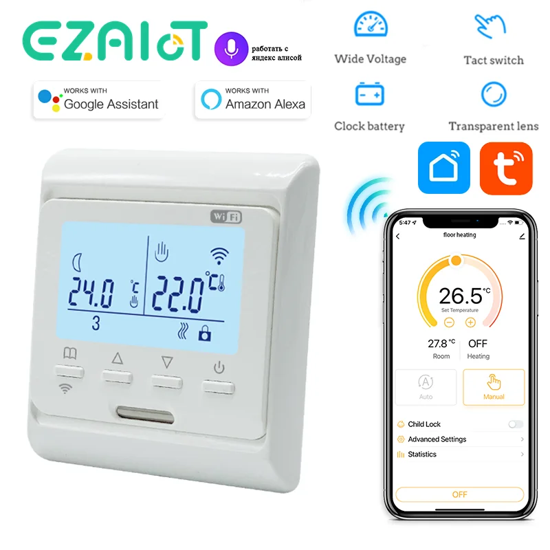 Termostato programable WiFi para suelo radiante, controlador de temperatura eléctrico para el hogar, 220V, 16A, Control por aplicación remota