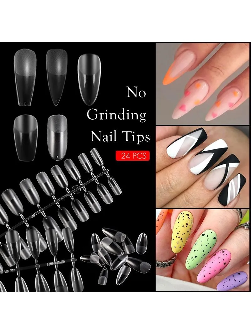 24pc faux ongles conseils mat et Transparent faux ongles cercueil naturel et carré faux ongles acrylique UV Gel vernis à ongles outil de manucure