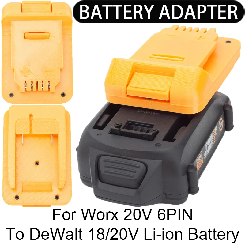 Adaptador/Convertidor de Batería para Herramientas DeWalt de 18/20V de Iones de Litio a Adaptador de Batería Worx de 20V y 6 Pines, Accesorios para Herramientas Eléctricas