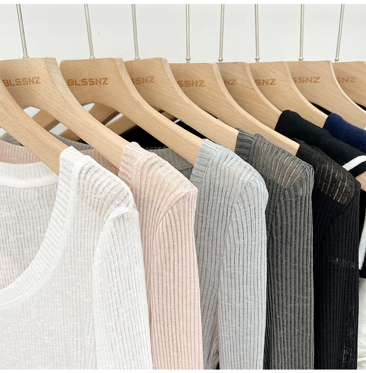 Zjaiss Damen T-Shirt mit V-Ausschnitt, Sonnenschutz, Langarm, Sommer 2026, Neuer Lazy-Style, Transparentes, Dünnes, Durchsichtiges Überwurf-Top – Detail 9
