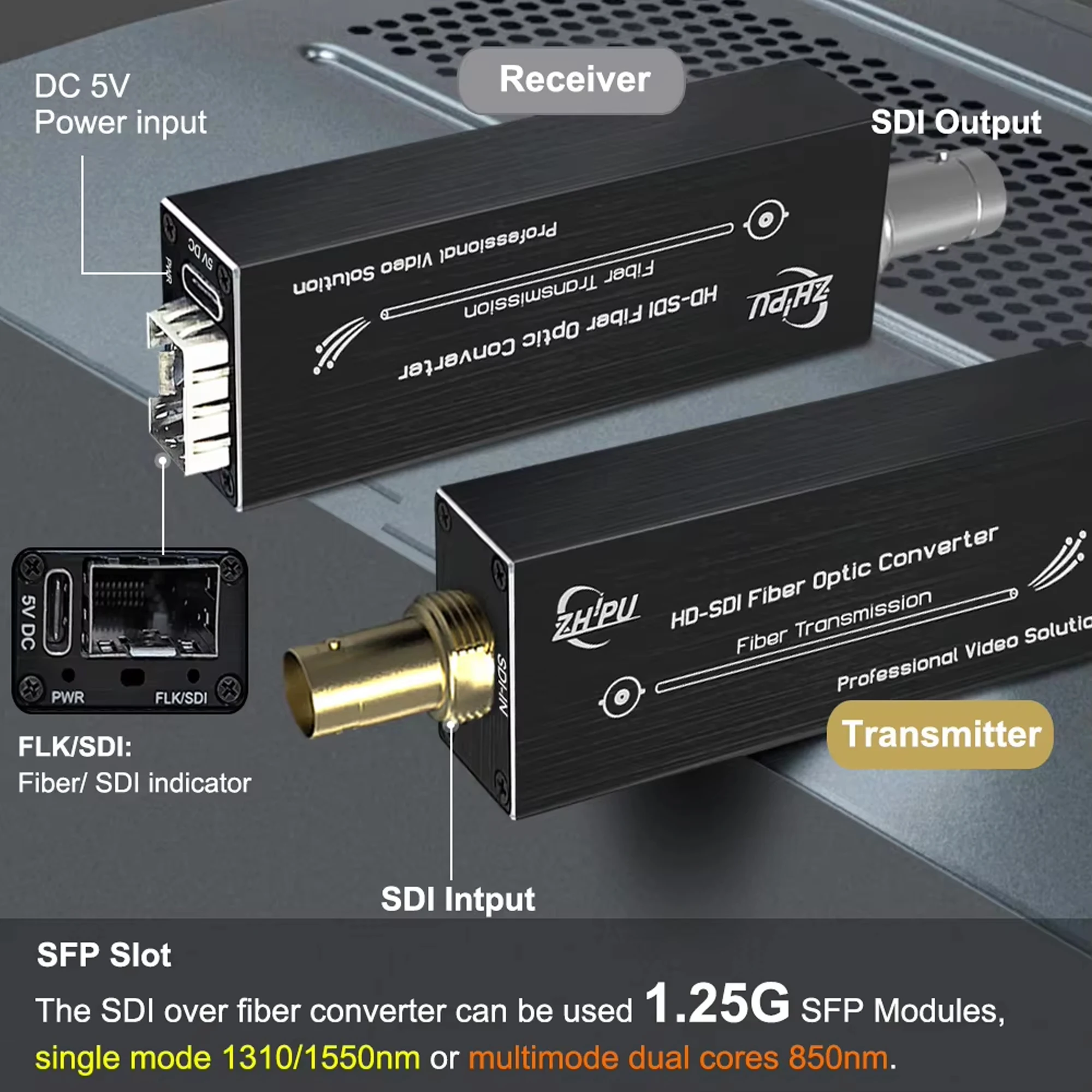 HD/3G-SDI Fiber Extender 1080P&30HZ/60Hz Over Fiber Converter (SFP module included or not included) Up to 20km Tally and RS485