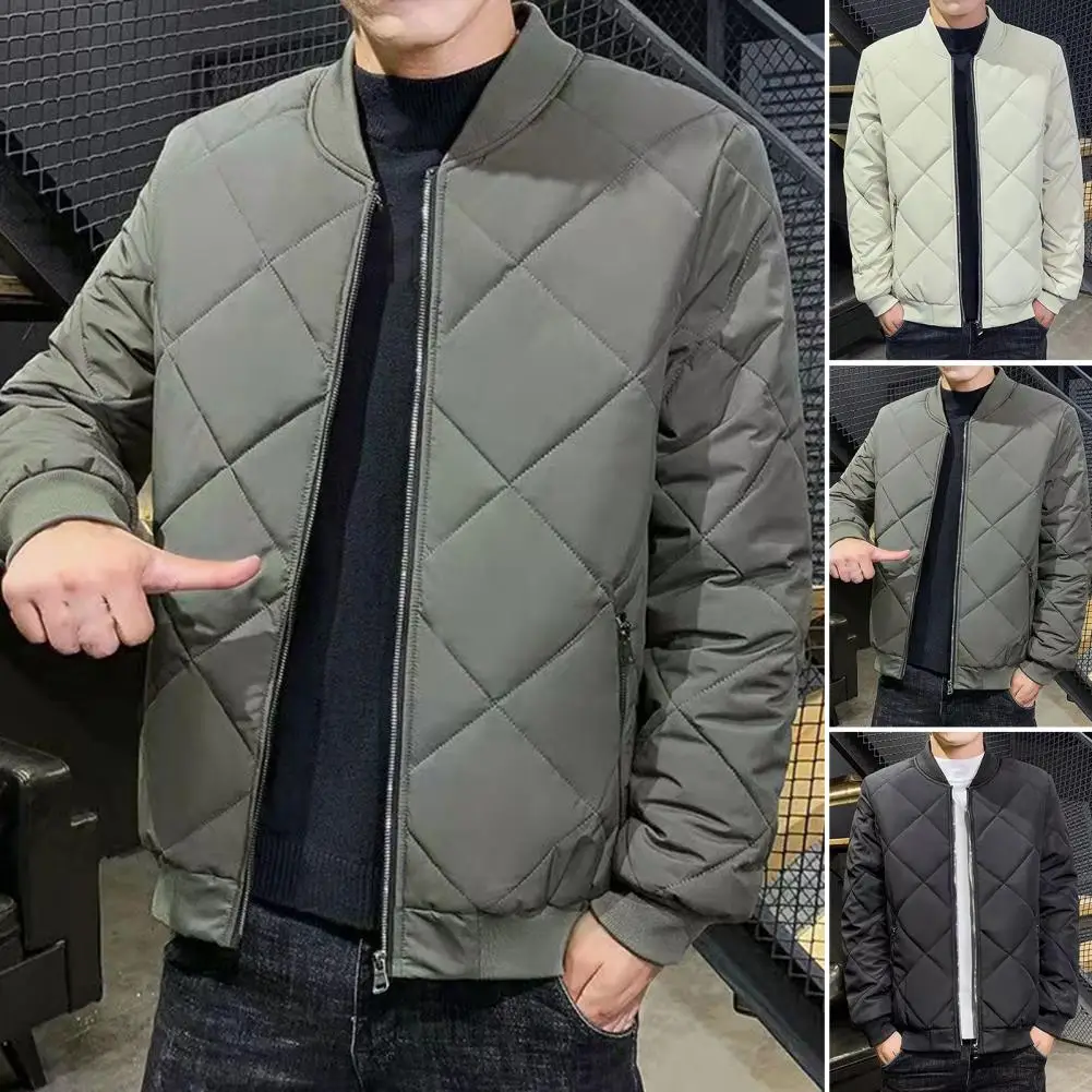 Abrigos de invierno para hombre, chaqueta Bomber, cortavientos para mantener el calor, cremallera sólida, abrigo de béisbol acolchado de algodón grueso, ropa de calle