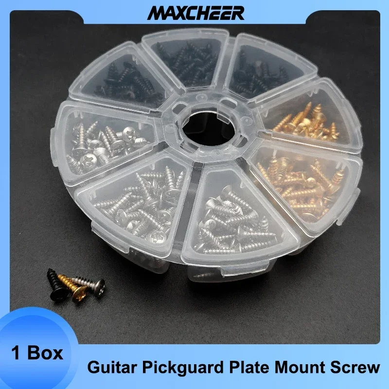 400Pcs 3 x 12mm Size Electric Guitar Pickguard Plate Mount Screw Color Black/Gold/Chrome with Storage Box Luthier Tool