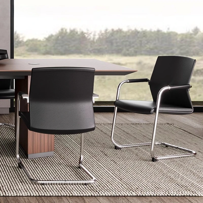 Simple Office Conference Chair, Home Study Computer Office Leather Chair, Steel Arched Foot Chair, Ergonomic Chair