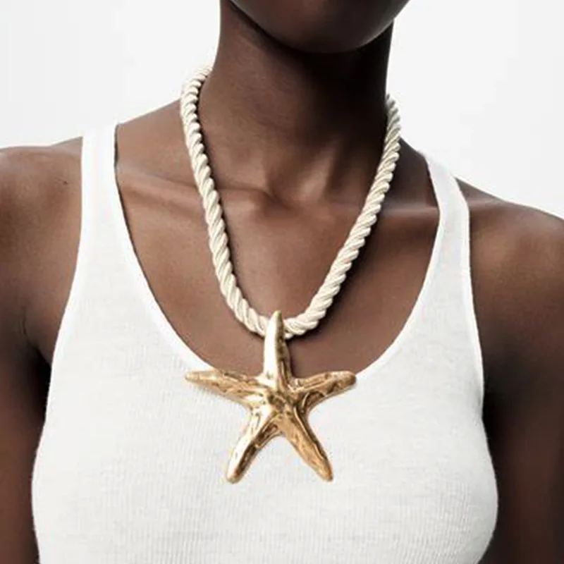 ZAA New 2024 Starfish Necklace Vintage Choker Neck Accessories for Woman Fashion Summer Beach Jewelry Pendant Necklace