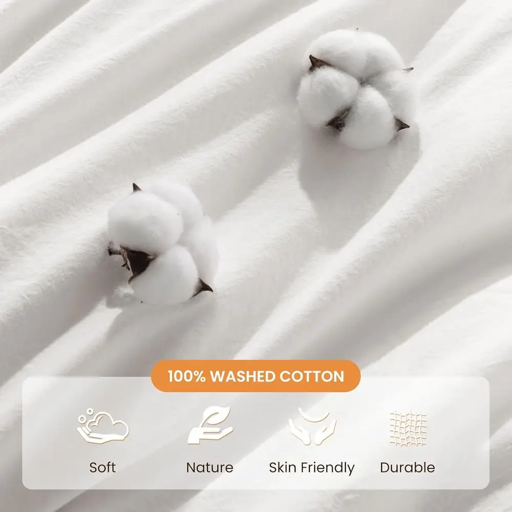 Ivory Queen Size 100% Cotton Duvet Cover Set with 2 Pillowcases and Zip Closure