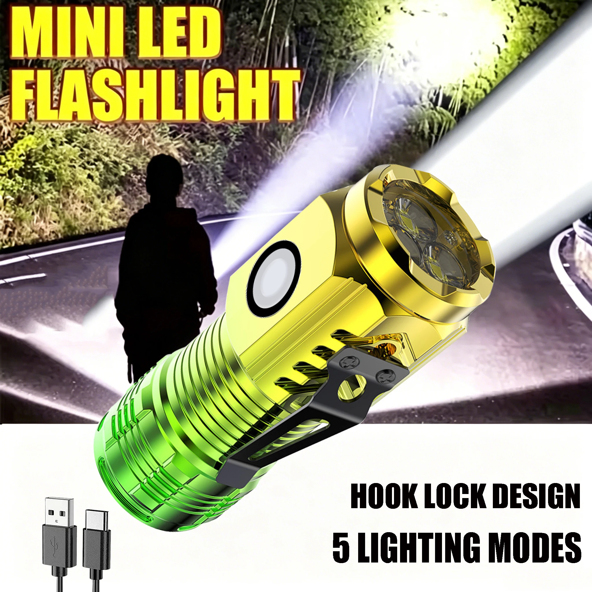 MINI High Power LED Flashlight Built-in Battery Rechargeable with Pen Clip Torch Outdoor Waterproof Camping Emergency Lantern