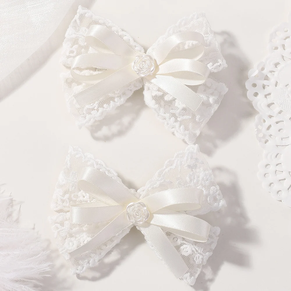 2 Teile/los Weiße Spitze Haar Bögen Clip Mädchen Hochzeit Headwear Haarnadeln Band Barrettes Kinder Headdressr Haar Zubehör – Detail 5