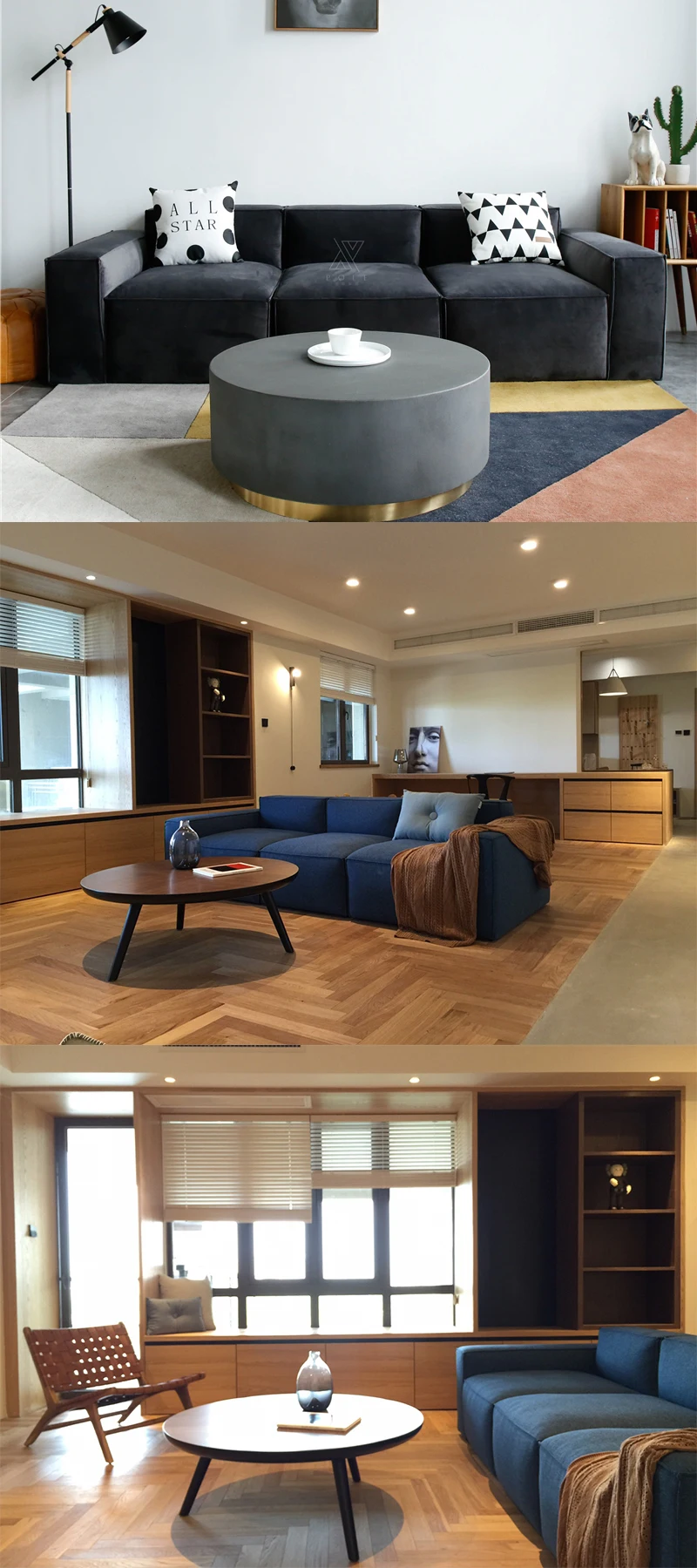 Three-person fabric sofa light luxury simple modern combination