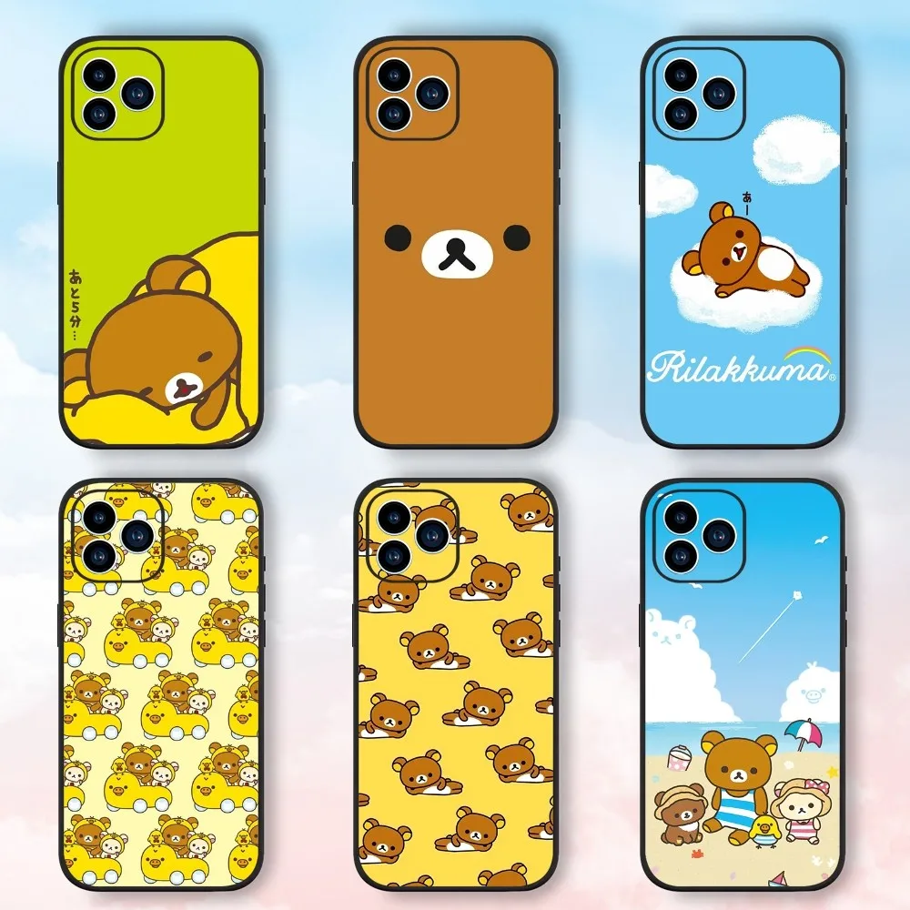 Kawaii R-Rilakkumas Phone Case For Samsung Galaxy S24 S23 S22 S21 S20 FE S10 S9 S10E Plus Ultra Lite 5G Black Phone Case