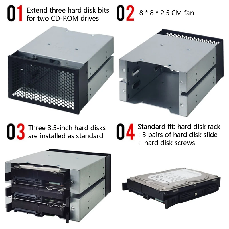 3.5 a 5.25 gaiola de disco rígido rack suporte de disco rígido suporte de três discos para caixa de disco rígido expansão de armazenamento de computador