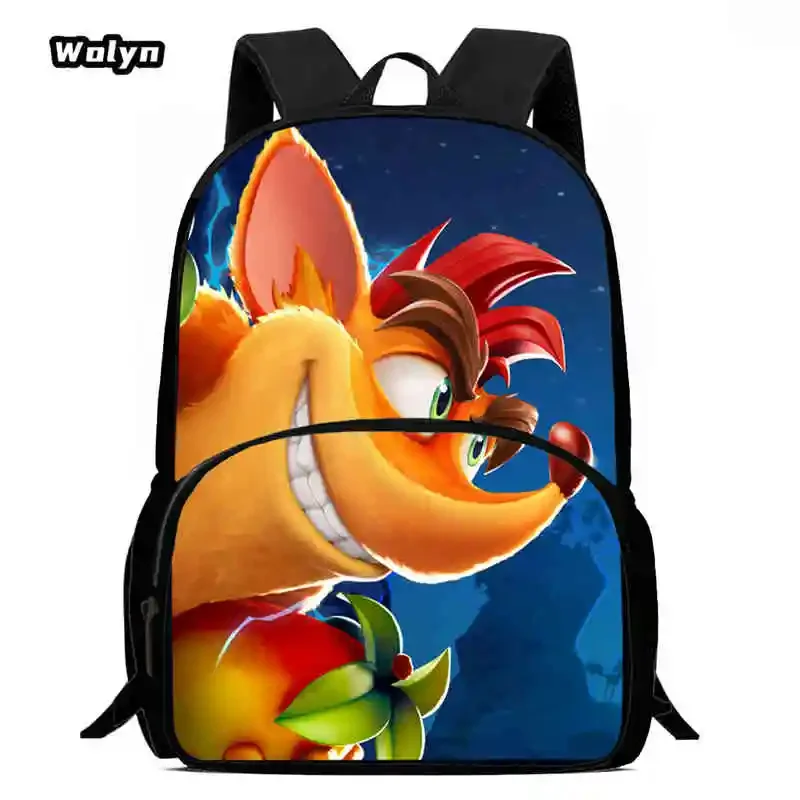 Sac à dos d'école de dessin animé, sac à dos d'école Anime Crash Bandicoot pour garçons et filles, sac à dos grande capacité pour enfants de la 1re à la 4e année