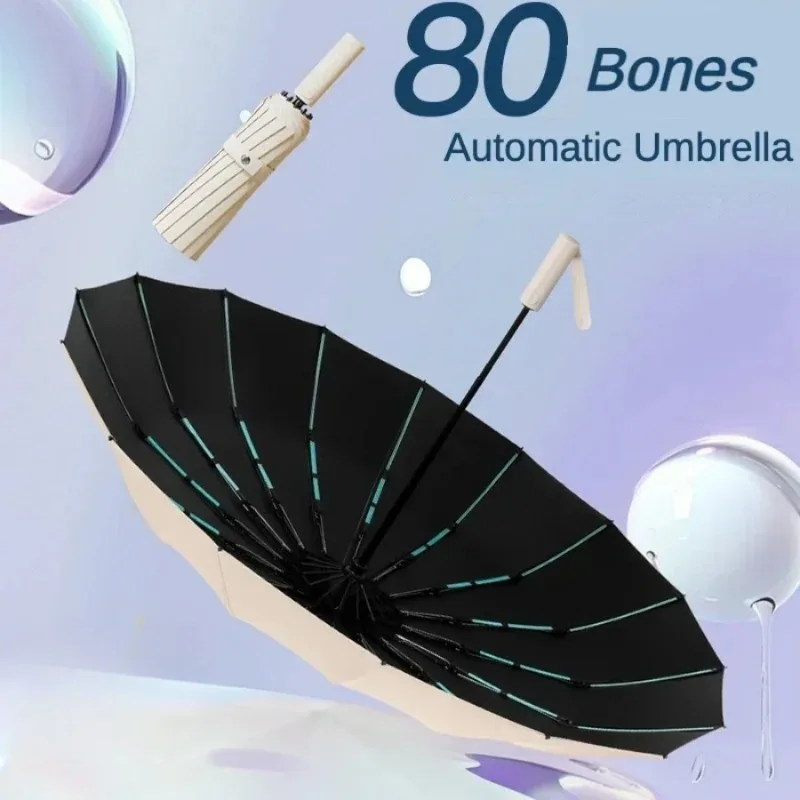 Super 80 Bone Men's and Women's Folding Umbrella, Large Quick Unfolding Sunshade Umbrella,waterproof Windproofand UV Resistant