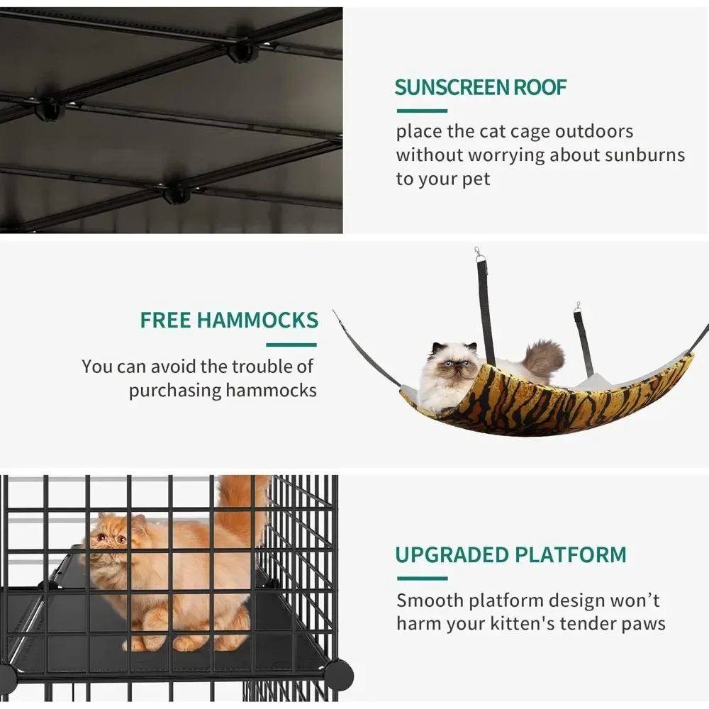 Large Cat Cage with Storage Cube DIY Indoor Catio Cat Enclosures Metal Cat Playpen with Large Hammock for 1-4 Cats 4 Tiers