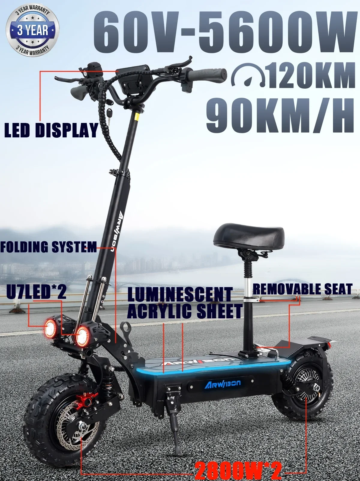 5600W 60V 85km/H Adult Smart Shock  Anti-slip Folding Electric Scooter 120km Electric Q06Pro New Upgraded Electric Scooter