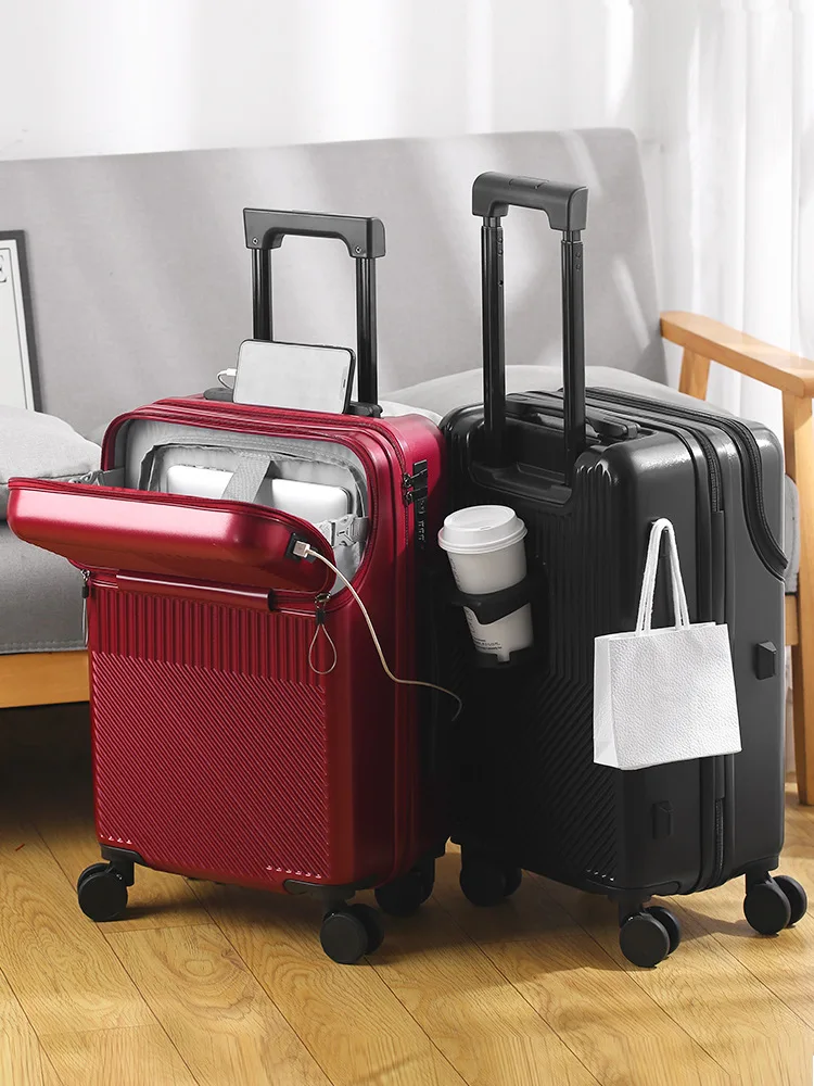 Carry-on Suitcase Carry on Luggage Set Business With Cup Stylish Compact 20-inch Lightweight Holder Airplane Cabin Hand Bags