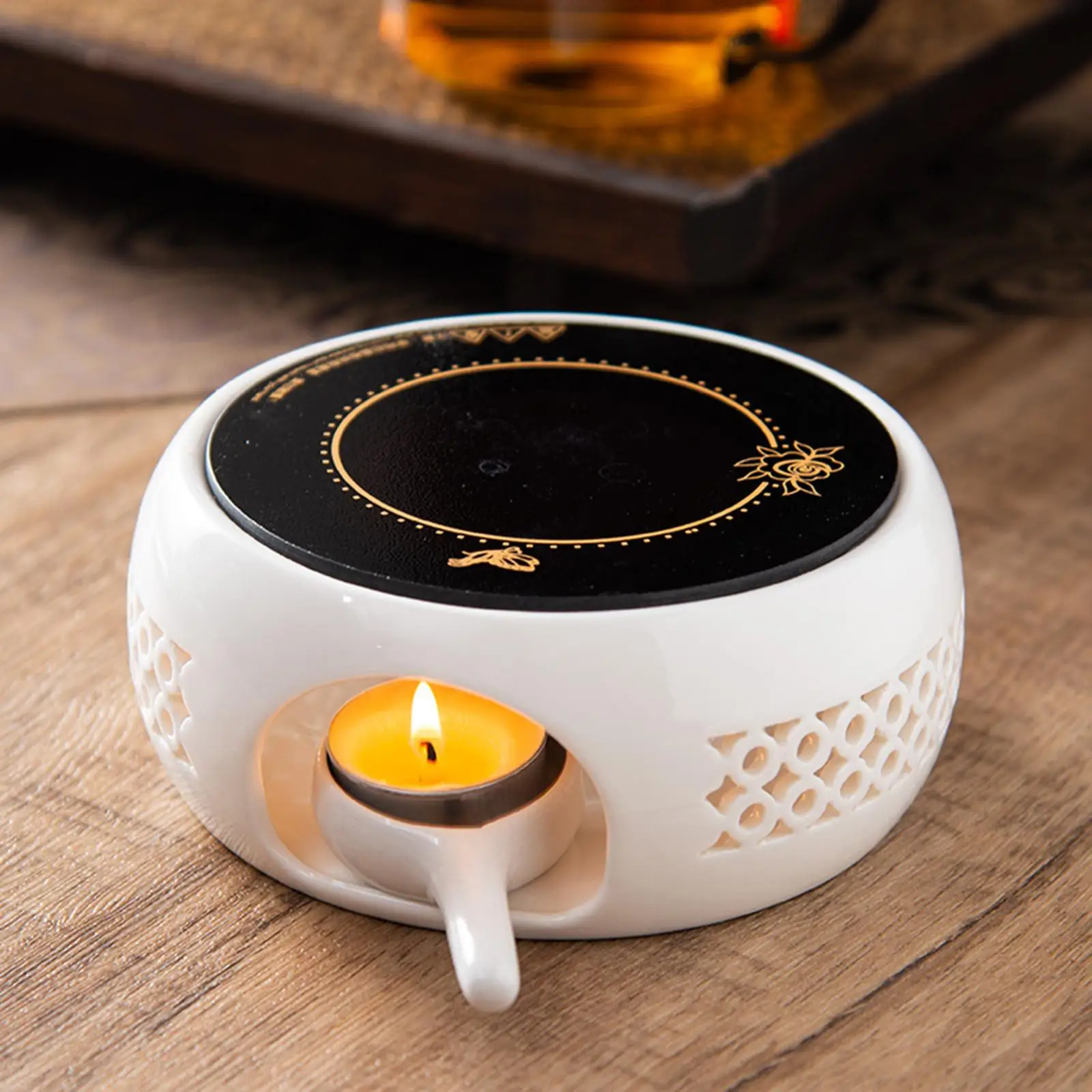 Round Teapot Warmer Tea Heating with Candle Tray Tea Pot Holder for Coffee