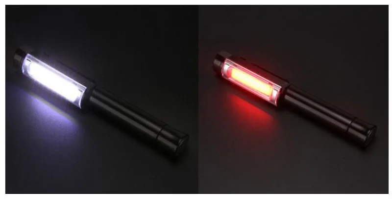 Protable 2 LEDs COB work flashlight hand Magnetic working white red flash light torches lamp AAA battery camping night lighting