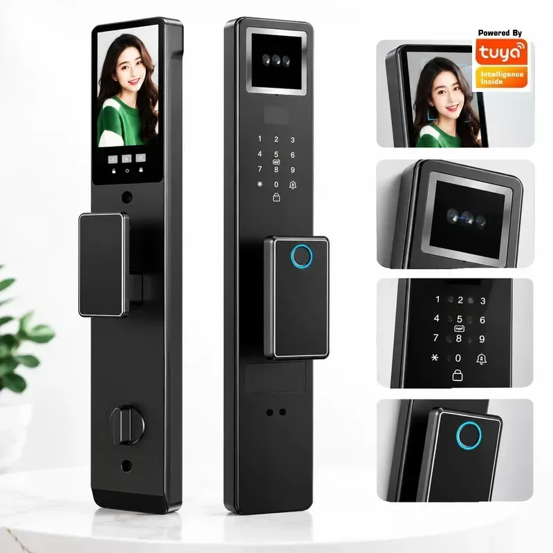 Tuya Password Door Lock 3D Face Fingerprint Lock Visual Intercom Household Electronic IC Card Mechanical Room Door