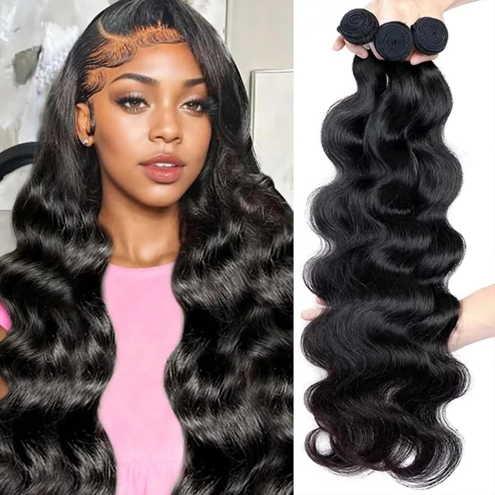 

3/4PCS Body Wave Remy Brazilian Hair Bundles Human Hair Weave Double Weft Weaving Natural ColorExtensions For Women
