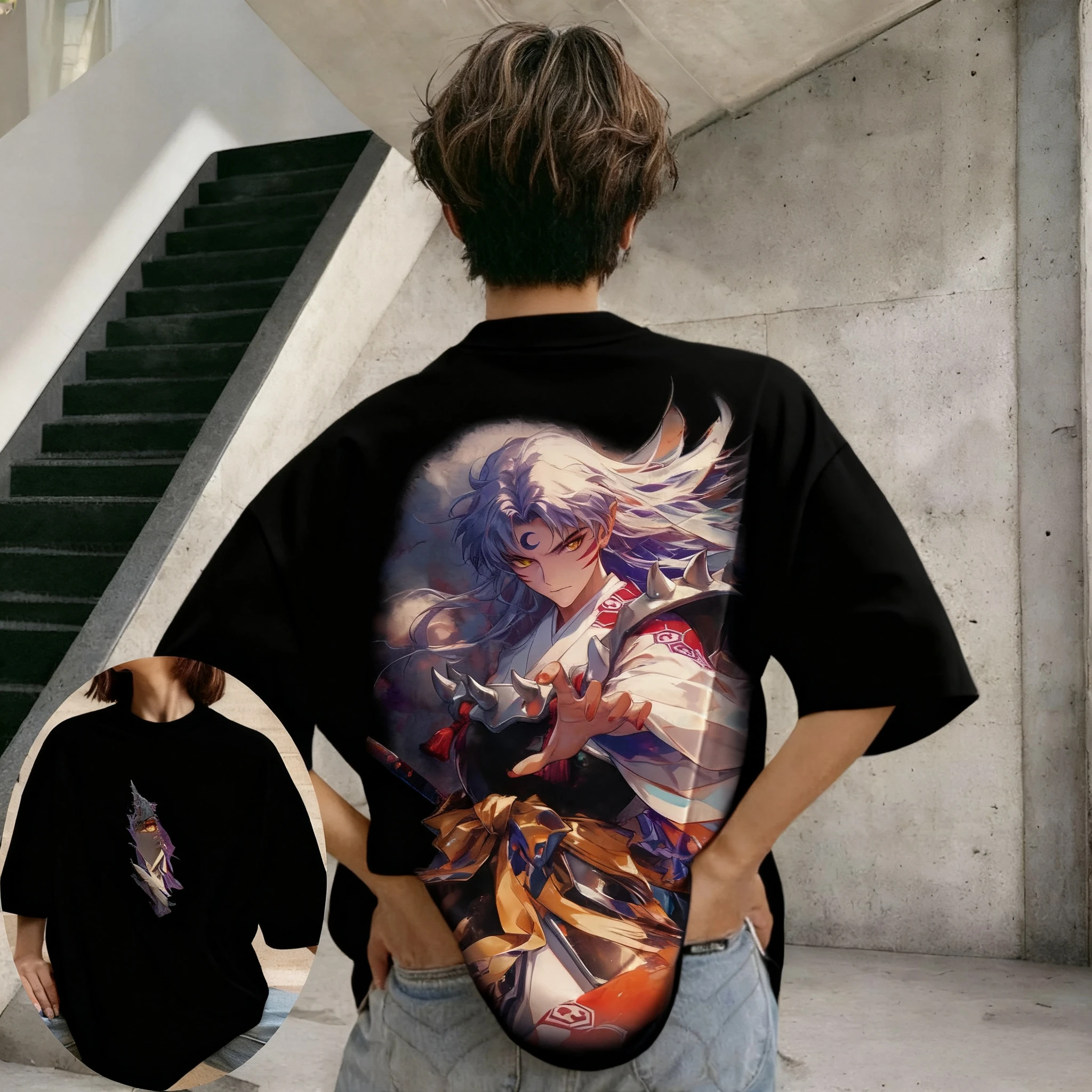 Inuyasha عادية طاقم الرقبة المرأة الوالدين والطفل الاتجاه تي شيرتات قصيرة الاكمام الربيع الصيف المتضخم مريحة Y2k سترة رياضية علوية جديدة #1